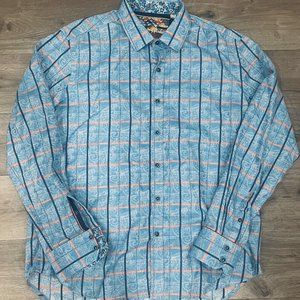 Robert Graham Mens Long Sleeve LS Button Up Shirt Size XL Blue Flip Cuff